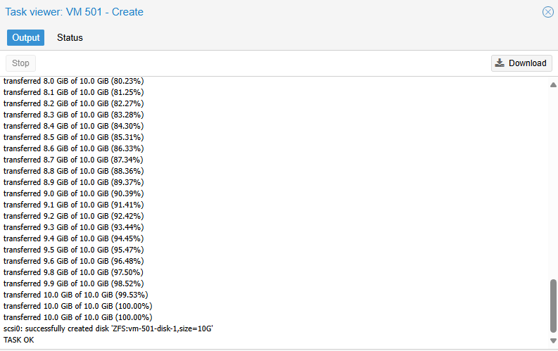 ESXi VM 轉移到 PVE 操作介面畫面