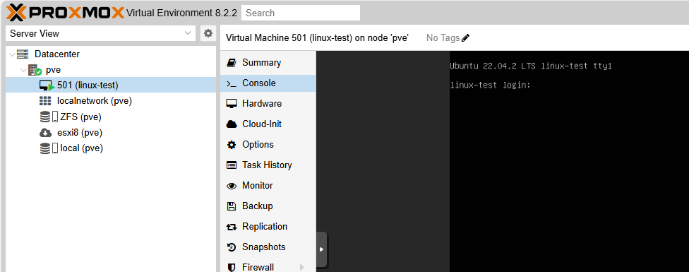 ESXi VM 轉移到 PVE 操作介面畫面