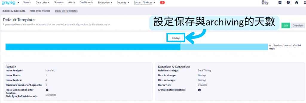 設定保存與archiving的天數